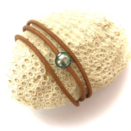 bracelet cuir perle de tahiti