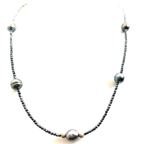 collier hématite et perles tahiti
