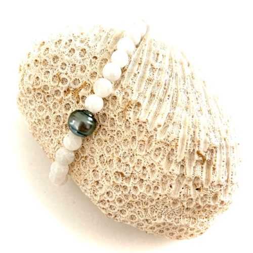 bracelet pierres de lune et perle tahiti