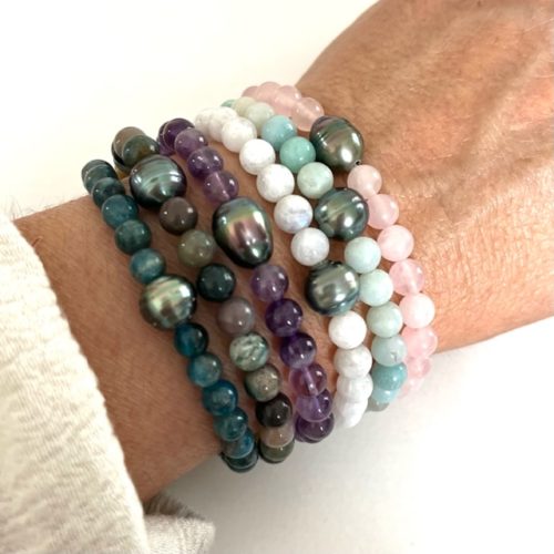 bracelet pierres de lune et perle tahiti