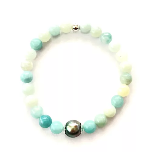 bracelet perle Tahiti et Amazonite