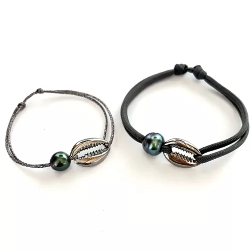 bracelets duo perles tahiti et cauris