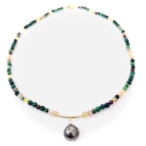 collier perle de Tahiti et gemmes