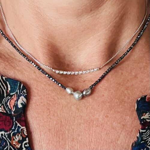 collier perles keshis et hématite